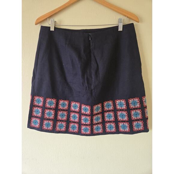 Boden Women Katrina Skirt Sz 10 Navy Blue Embroidered Geometric 100% Cotton Boho - Picture 4 of 4